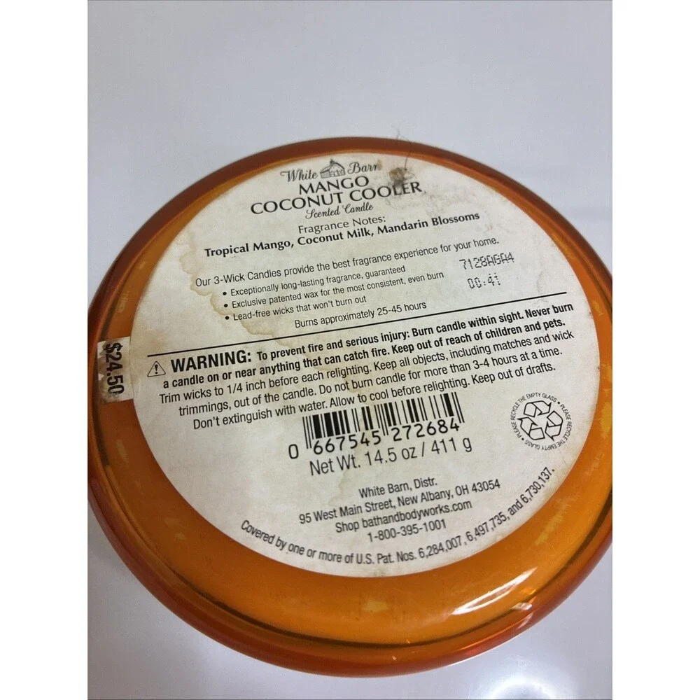 White Barn From Bath And Body Works 3 Wick Candle Mango Coconut Cooler